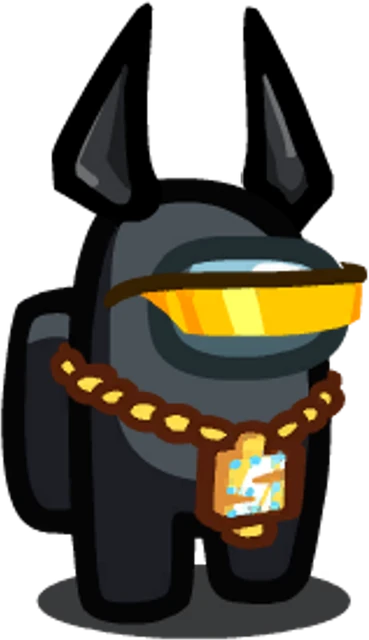 Tripulante negro con cuernos de diablo, visor de gafas cósmicas y una cadena de oro